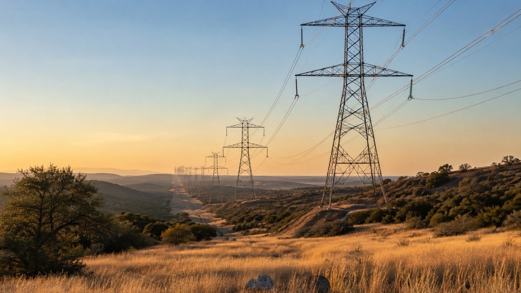 High-voltage transmission corridor through Texas hill country